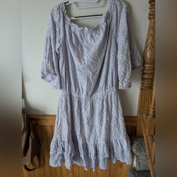 Boston Proper Lilac Lavender Embroidered Eyelet Wide Sleeve Dress Medium - Picture 8 of 12